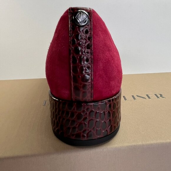 Donald Pliner Dreww Pump Size 7.5M Bordeaux Suede Croco Heel Comfort Show - Picture 13 of 16